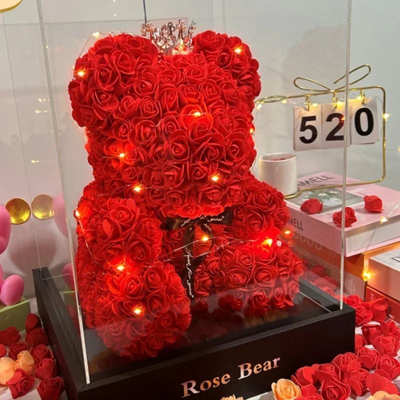 🎁 Gold Plated Eternal Rose Bear - 2024 Best Valentine's Day Gift, Preserved Real Roses in Glass Dome with LED Base (Viral TikTok Gift)