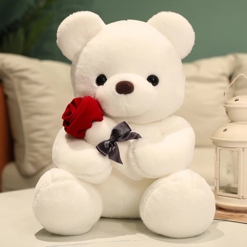 🌹 Rose Teddy Bear Gift Set - 12" Floral Stuffed Animal with Real Touch Roses, Valentine's Anniversary Gift for Her/Him (Luxury Gift Box)