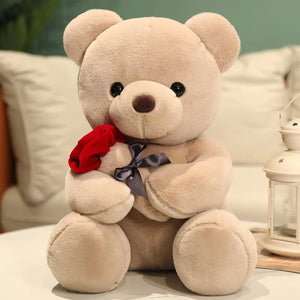 🌹 Rose Teddy Bear Gift Set - 12" Floral Stuffed Animal with Real Touch Roses, Valentine's Anniversary Gift for Her/Him (Luxury Gift Box)