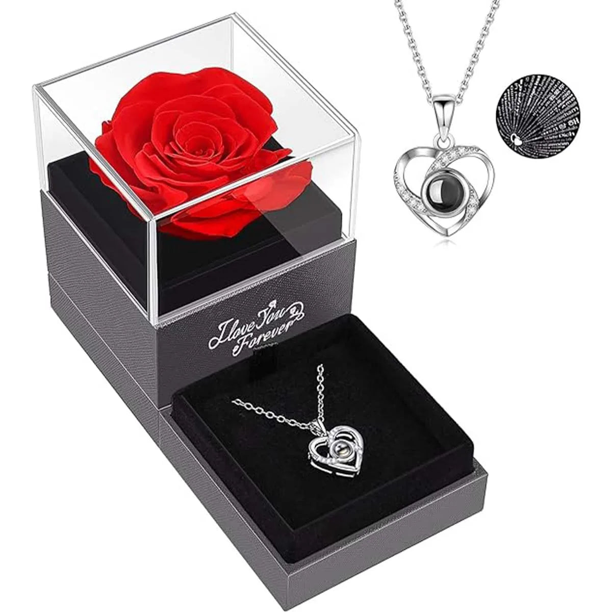 💎 Sterling Silver Rose Necklace - Eternal Flower Pendant for Mom, Mother's Day Jewelry Gift with Velvet Box (365-Day Warranty)