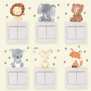 Cartoon Lion Elephant Rabbit Switch Sticker Kids Room Decoration Wall Decals Cute Animals Bedroom Home Decor Self-adhesive Mural